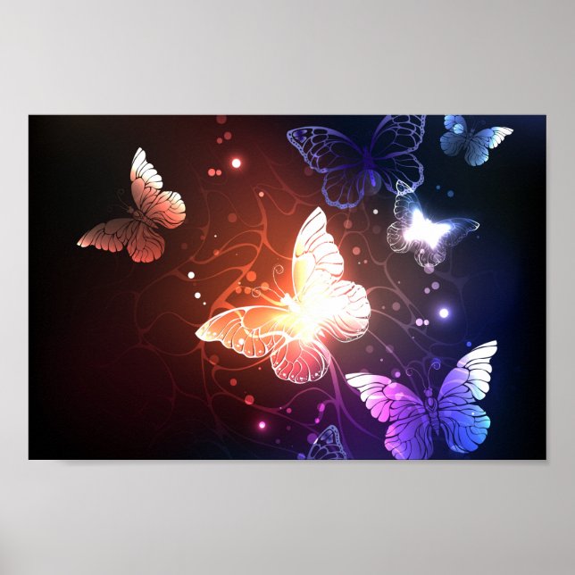 Glowing Night Butterflies Poster (Front)