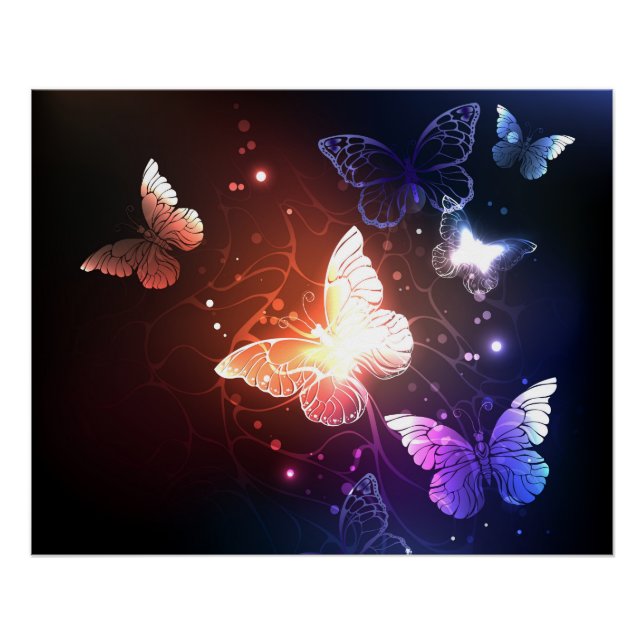 Glowing Night Butterflies Poster (Front)