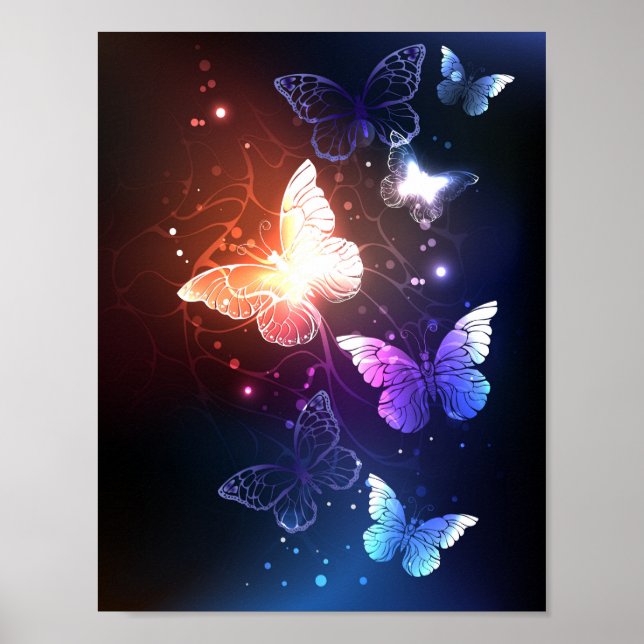 Glowing Night Butterflies Poster (Front)