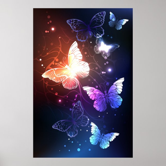 Glowing Night Butterflies Poster (Front)