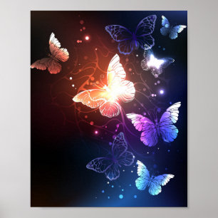 Glowing Night Butterflies Poster