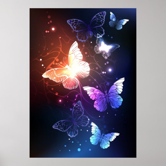 Glowing Night Butterflies Poster (Front)