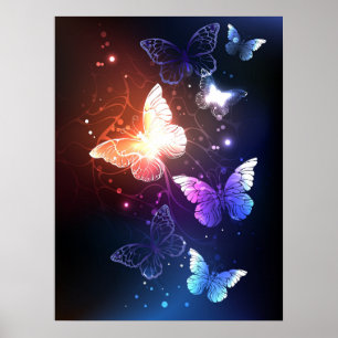 Glowing Night Butterflies Poster