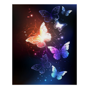 Glowing Night Butterflies Poster