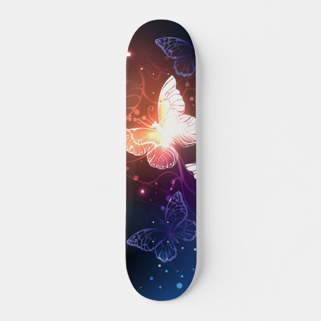 Glowing Night Butterflies Skateboard (Front)