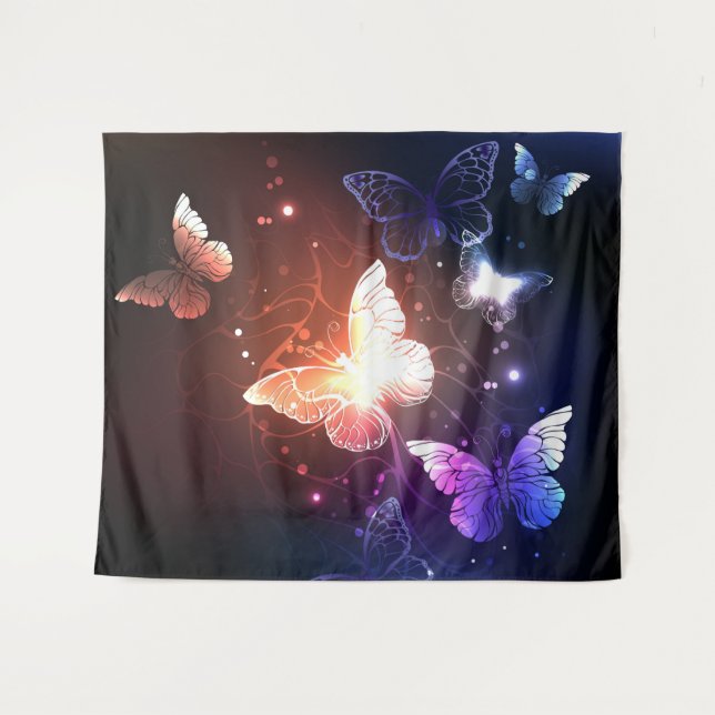 Glowing Night Butterflies Tapestry (Front (Horizontal))