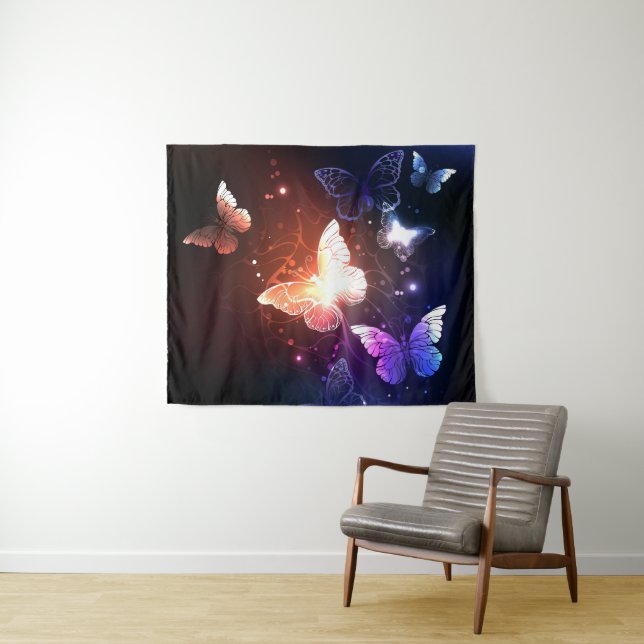 Glowing Night Butterflies Tapestry (In Situ (Horizontal))