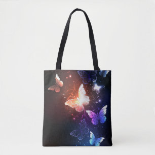 Glowing Night Butterflies Tote Bag