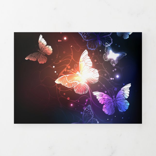 Glowing Night Butterflies Tri-Fold Card (Cover)