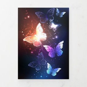 Glowing Night Butterflies Tri-Fold Holiday Card