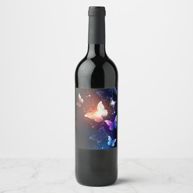 Glowing Night Butterflies Wine Label (Front)