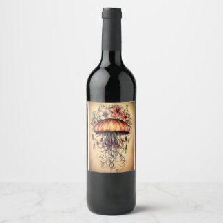 Glowing Ocean: Bottle Jellyfish Design" Wine Label