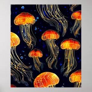 Glowing Ocean Jellyfish Art Poster
