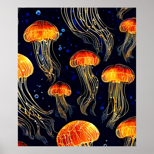 Glowing Ocean Jellyfish Art Poster (Front)
