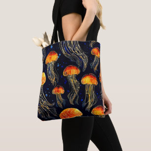 Glowing Ocean Jellyfish Art Tote Bag