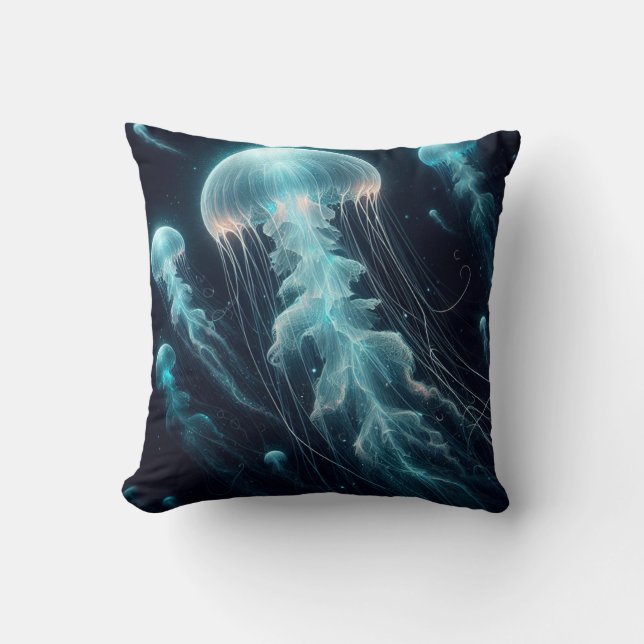 Glowing Ocean: Jellyfish Inspired Throw Pillows (Front)