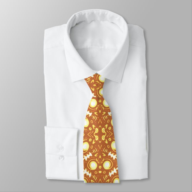 Glowing Ochre Scratch Art Abstract Tiled Pattern  Tie (Tied)