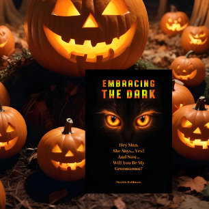 Glowing Orange Eyes Halloween Groomsmen Proposal Invitation