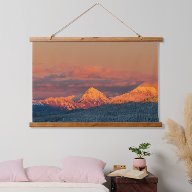 Glowing orange winter mountain range hanging tapestry (Bedroom)