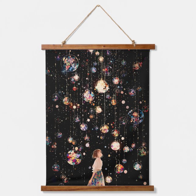 Glowing Orbs Starry Night  Hanging Tapestry (Front)