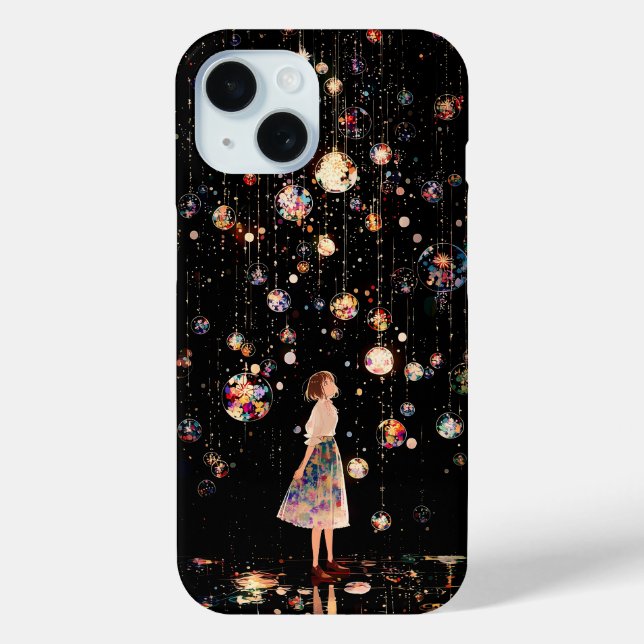 Glowing Orbs Starry Night iPhone 15 Case (Back)