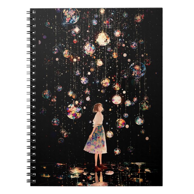 Glowing Orbs Starry Night  Notebook (Front)