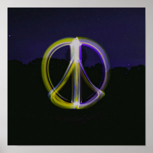 Glowing Peace Sign in Night Sky Mountains