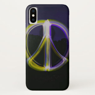 Glowing Peace Sign in Night Sky Mountains iPhone X Case