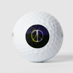 Glowing Peace Sign in Night Sky Mountains Golf Balls
