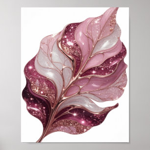 GLOWING PINK AND WHITE LEAF WITH GLITTERY STARS POSTER