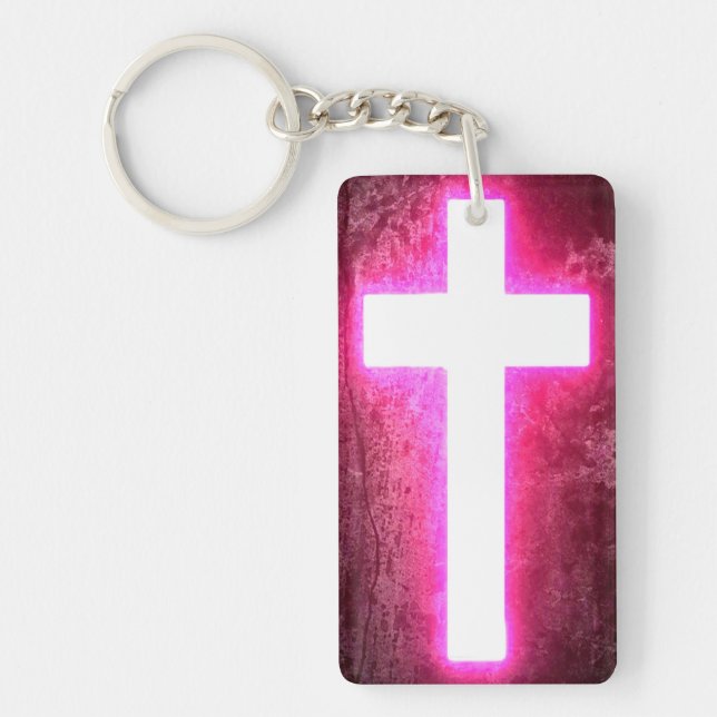 Glowing Pink Cross Keychain (Front)
