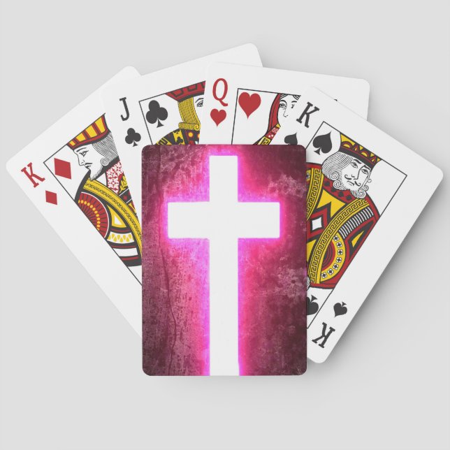 Glowing Pink Cross Playing Cards (Back)