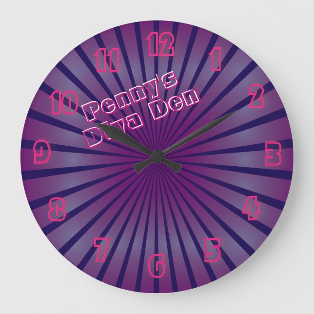 Glowing Pink Diva Den Neon Sign Personalised Large Clock (Front)