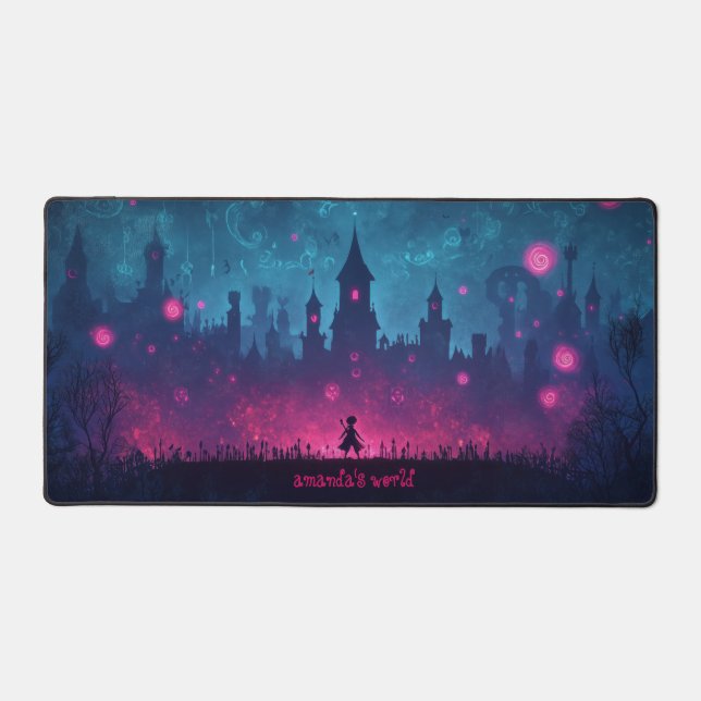 Glowing Pink Fairy World Desk Mat (Front)