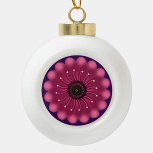 Glowing Pink Fantasy Flower   Abstract Neon Floral Ceramic Ball Christmas Ornament