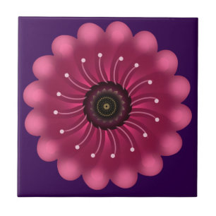 Glowing Pink Fantasy Flower   Abstract Neon Floral Ceramic Tile