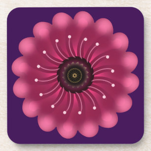 Glowing Pink Fantasy Flower Abstract Neon Floral Coaster