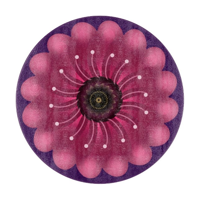 Glowing Pink Fantasy Flower | Abstract Neon Floral Cutting Board (Front)