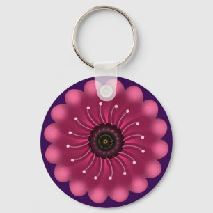 Glowing Pink Fantasy Flower   Abstract Neon Floral Key Ring