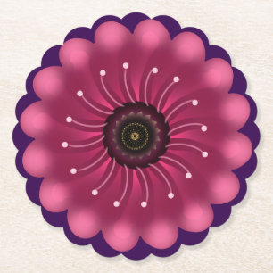 Glowing Pink Fantasy Flower Abstract Neon Floral Paper Coaster