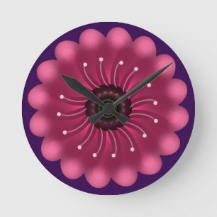 Glowing Pink Fantasy Flower   Abstract Neon Floral Round Clock