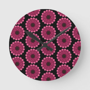 Glowing Pink Fantasy Flower   Abstract Neon Floral Round Clock