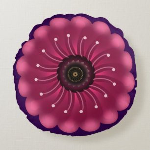 Glowing Pink Fantasy Flower   Abstract Neon Floral Round Cushion
