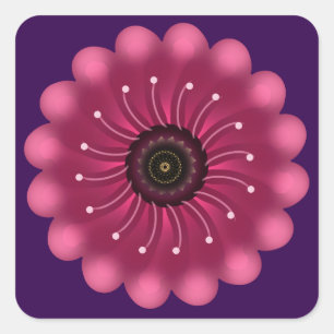 Glowing Pink Fantasy Flower   Abstract Neon Floral Square Sticker