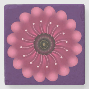 Glowing Pink Fantasy Flower Abstract Neon Floral Stone Coaster