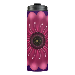 Glowing Pink Fantasy Flower   Abstract Neon Floral Thermal Tumbler
