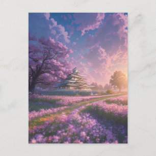 Glowing Pink Field, Japanese Villa Postcard