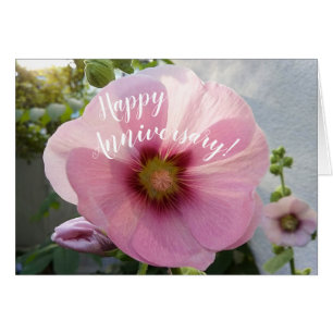 Glowing Pink Hollyhock Flower Anniversary Card