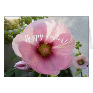 Glowing Pink Hollyhock Flower Easter Card