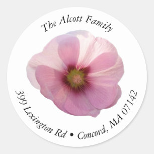 Glowing Pink Hollyhock Flower Round Address Label